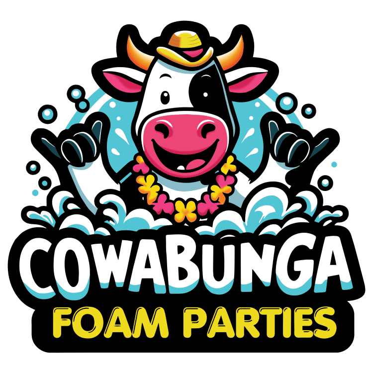 Foam Party Rentals - Bouncing with Bubbles Foam party cannon setup with tropical theme
